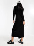 New Look long sleeve ribbed twist detail midi dress in black