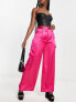 Фото #1 товара Miss Selfridge satin wide leg cargo trouser in pink