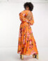 ASOS DESIGN Tall button through pintuck maxi dress with lace inserts in orange floral print