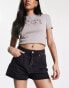 Urban Revivo high waist denim shorts with raw hem in black