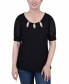 ფოტო #1 პროდუქტის Petite Short Sleeve Three-Ring Top