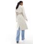 Pieces belted trench coat in stone