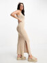 Stradivarius one shoulder crochet knitted maxi dress in natural