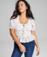 Women's Scoop-Neck Smocked Woven Top, Created for Macy's