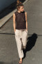 Linen blend straight trousers with braided belt