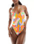 ASOS DESIGN lattice strap swimsuit with high leg in vibrant abstract print