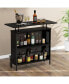 4-Tier Liquor Bar Table with 6 Glass Holders and Metal Footrest-Black