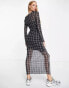 Фото #2 товара Violet Romance mesh midi dress in mixed grid print