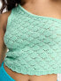 ASOS DESIGN Petite crochet one shoulder top in wave stitch in turquoise co-ord