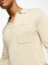 Фото #6 товара Only & Sons long sleeve knitted polo in beige
