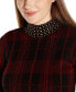 Фото #4 товара Women's Lurex Plaid Embellished-Neck Sweater