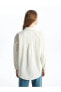 Çizgili Uzun Kollu Oversize Keten Karışımlı Kadın Gömlek