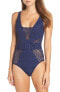 Becca Women's 236473 Navy Color Play Belted One-Piece Swimsuit Size L