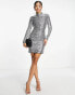 Фото #1 товара Forever New high neck ruched sequin mini dress in charcoal