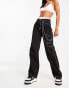 DTT Blaze wide leg cargo jeans with chain in black