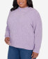 Plus Size Classic Chenille Diamond Stitch Turtleneck Sweater Сиреневый, 1X - фото #4