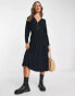 ASOS DESIGN waisted long sleeve midi tea dress with buttons in black