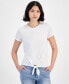 ფოტო #1 პროდუქტის Juniors' Crewneck Short-Sleeve Tie-Hem T-Shirt