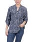 ფოტო #2 პროდუქტის Petite 3/4 Roll Tab Sleeve Printed Pintuck Top