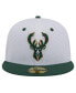 ფოტო #3 პროდუქტის Men's White/Hunter Green Milwaukee Bucks Throwback 2Tone 59FIFTY Fitted Hat