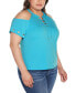 ფოტო #3 პროდუქტის Black Label Plus Size Cold-Shoulder Grommet Trim Knit Top