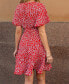 Women's Red Ditsy Ruffled Sleeve Mini Beach Dress