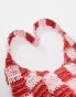 South Beach checkerboard crochet tote bag in red and pink - фото #3