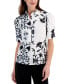 Фото #1 товара Women's Printed Puff-Sleeve Button-Front Shirt