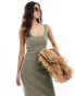 Фото #4 товара & Other Stories knitted sleeveless midi column dress in khaki green