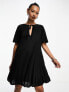 Фото #8 товара ASOS DESIGN short sleeve pleat swing mini dress in black