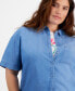 Фото #3 товара Trendy Plus Size Button-Down Woven Top, Created for Macy's