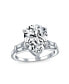 ფოტო #1 პროდუქტის Bridal Wedding 7CT CZ Pear Shaped Brilliant Cut Solitaire Teardrop Statement Engagement Ring Sterling Silver Cubic Zirconia Baguette Side Stones