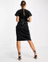 Фото #4 товара Вечернее платье Closet London - Средней длины платье из черного бархата с завязкой и кимоно-рукавами