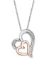 Фото #1 товара Macy's diamond Double Heart Pendant Necklace in Sterling Silver and 14k Rose Gold (1/10 ct. t.w.)