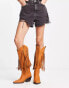 Фото #1 товара ASOS DESIGN Comet fringe western knee boot in tan