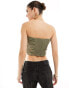 Mango ruched bandeau top in khaki Зеленый, M - EU 38 - фото #2