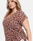 Plus Size Animal-Print Ruched Side-Tie V-Neck Blouse, Created for Macy's