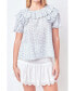 Фото #1 товара Women's Floral Print Ruffle Top with Puff Sleeves