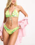 Vero Moda frill bikini top with tie front in lime snake print