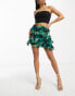 Фото #4 товара ASOS DESIGN Petite ruffle chiffon mini skirt in green abstract print