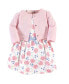ფოტო #1 პროდუქტის Baby Girls Baby ganic Cotton Dress and Cardigan 2pc Set, Pink Rose