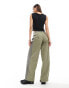 Basic Pleasure Mode hook and eye panelled cargo trousers in khaki grey