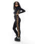 Threadbare Ski base layer top and leggings set in black with contrast leopard print