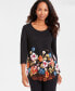 Women's Printed 3/4-Sleeve Top, XS-4X, Created for Macy's Черный, 1X - фото #1