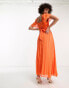 ASOS DESIGN Tall tie front angel sleeve dobby midi dress in hot coral