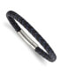 Фото #1 товара Stainless Steel Polished Black Blue Braided Leather Bracelet