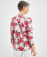 Фото #2 товара Women's Floral-Print 3/4 Sleeve Pleated-Neck Top, Created for Macy's