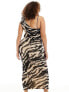 Фото #5 товара ASOS DESIGN Curve asymmetric cowl cami midi dress with diagonally ruched skirt in smudge print