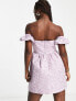 Miss Selfridge jacquard puff sleeve bardot mini dress in lilac