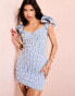 Фото #1 товара ASOS LUXE pearl embellished tassel denim mini dress in mid wash blue